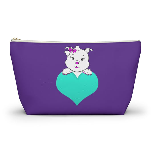 Purple Diamond On Big Heart On Purple Accessory Pouch w T-bottom