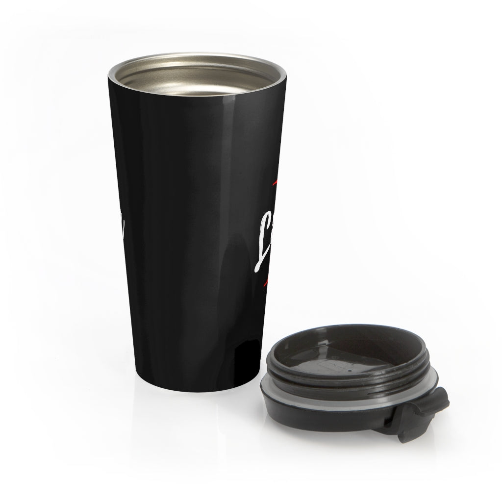 Oversized "I" LIVE On A Black Stainless Steel Travel Mug