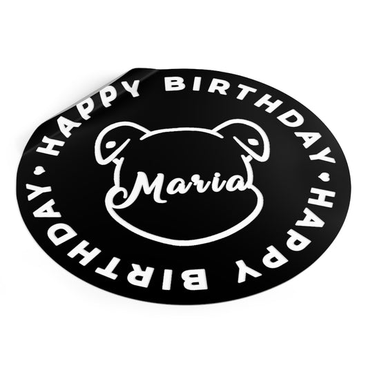 Personalize Mumble's Outline For Happy Birthday On Black Round Vinyl Stickers