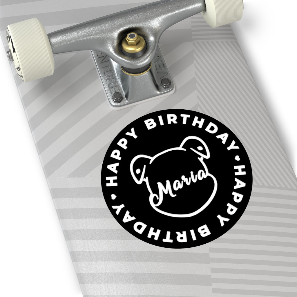 Personalize Mumble's Outline For Happy Birthday On Black Round Vinyl Stickers