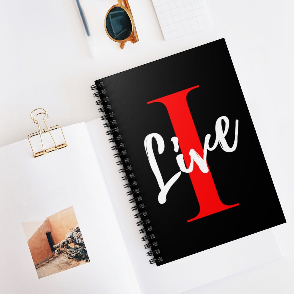 Oversized "I" LIVE On Black Spiral Notebook - Ruled Line
