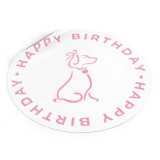 Pink Poochie Diva's Happy Birthday On White Round Vinyl Stickers