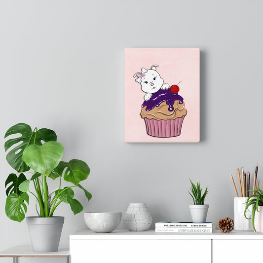 Purple Diamond Cupcake On Pink Stretched Canvas