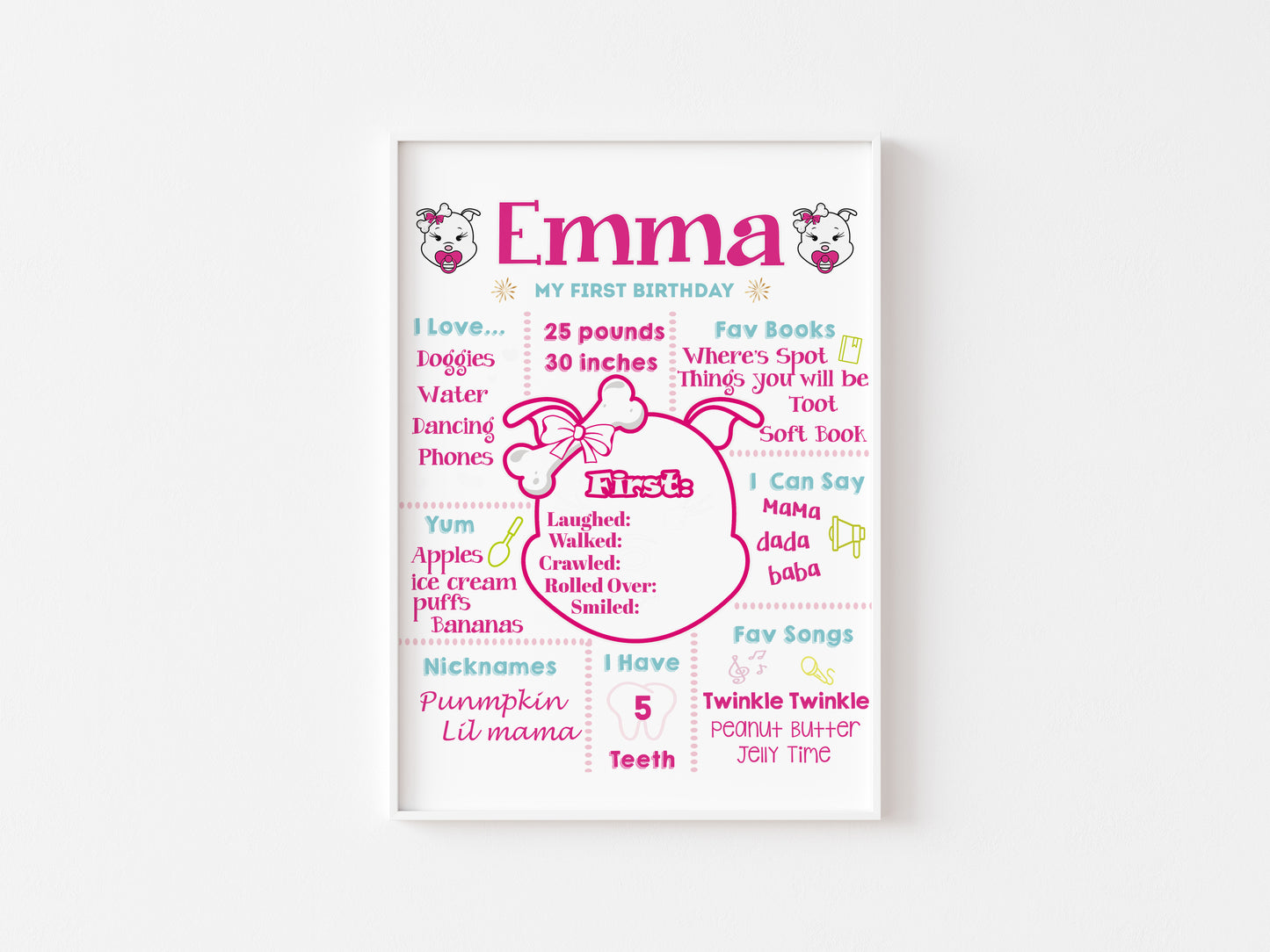 Poochie Diva's Baby Milestone Wall Art Print | Milestone Art | Milestone Wall Art | Baby Milestone Art | Nursery Decor | Digital Download
