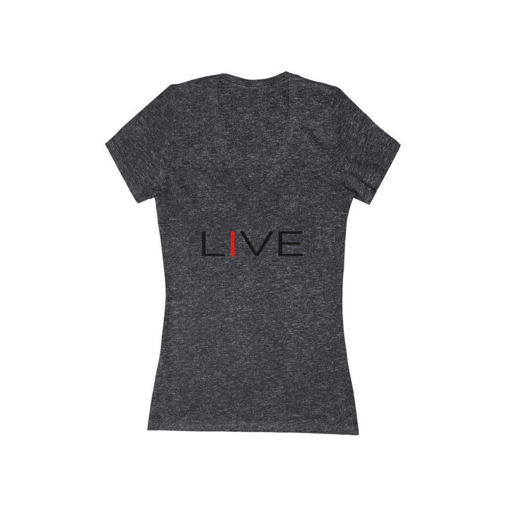 I LIVE Women's Jersey Short Sleeve Deep V-Neck Tee
