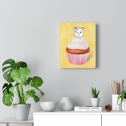 Vanilla With Sprinkles Diamond Cupcake On Yellow Canvas Gallery Wraps