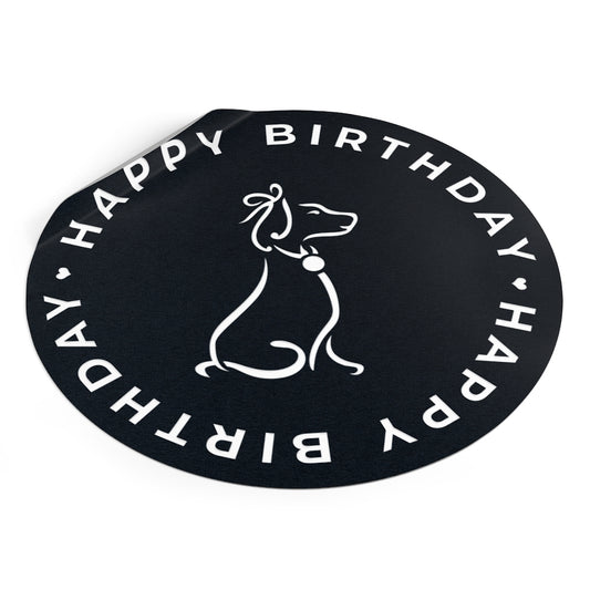 Poochie Diva's Happy Birthday On Black Round Vinyl Stickers