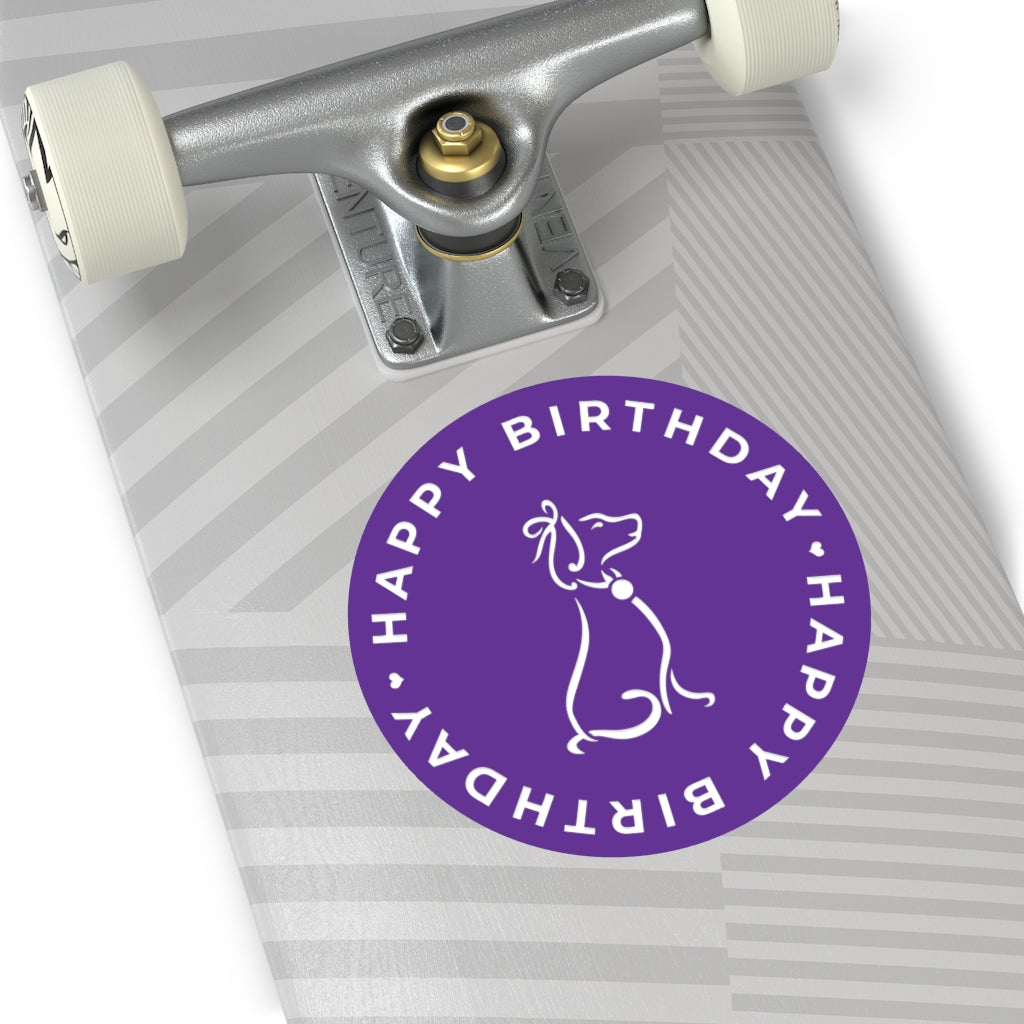 Poochie Diva's Happy Birthday On Purple Round Vinyl Stickers