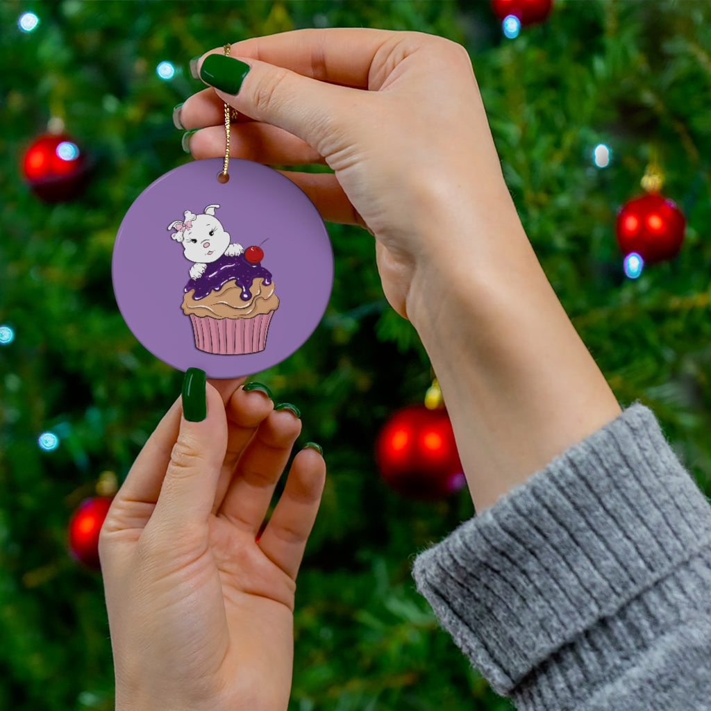 Copy of Purple Diamond Cupcake  On Purple Ceramic Ornaments
