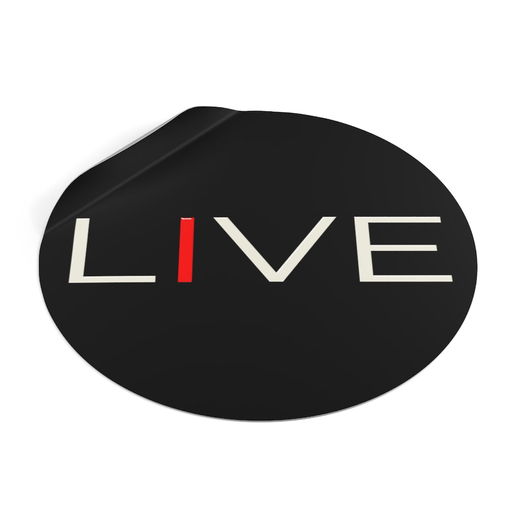 "I" LIVE On Black Round Vinyl Stickers