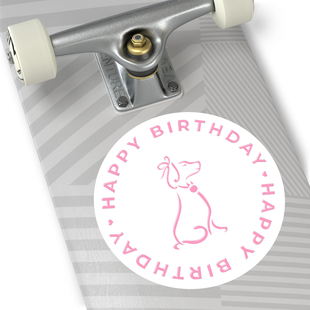 Pink Poochie Diva's Happy Birthday On White Round Vinyl Stickers