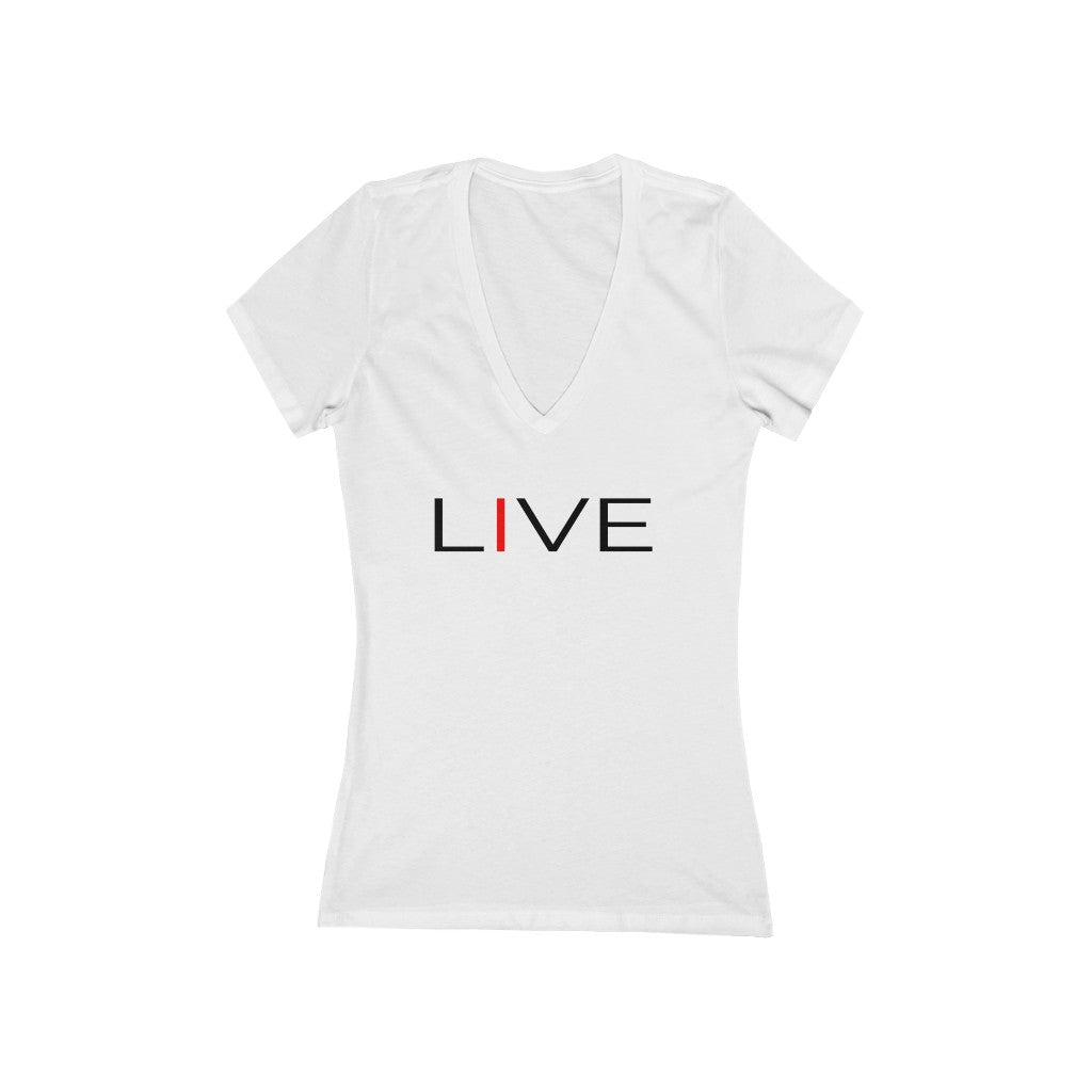 I LIVE Women's Jersey Short Sleeve Deep V-Neck Tee