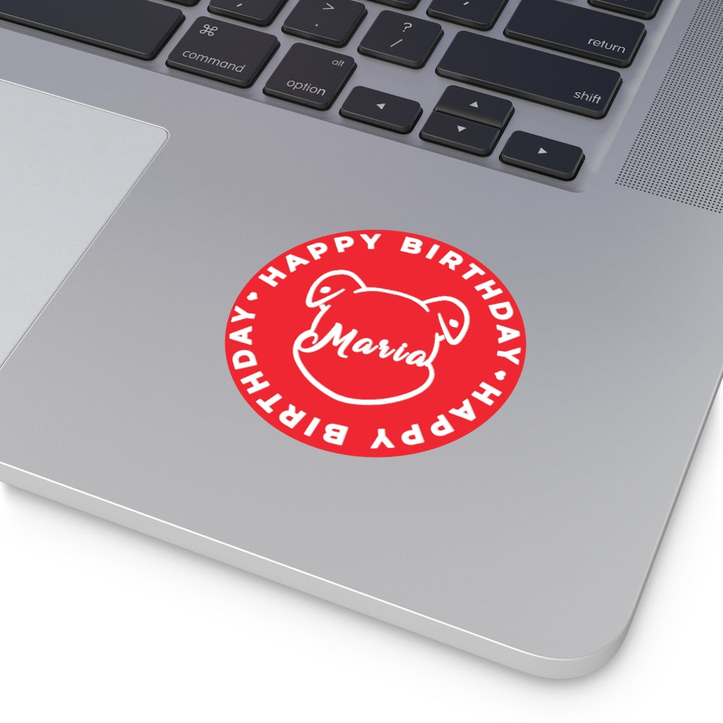 Personalize Mumble's Outline For Happy Birthday On Red Round Vinyl Stickers