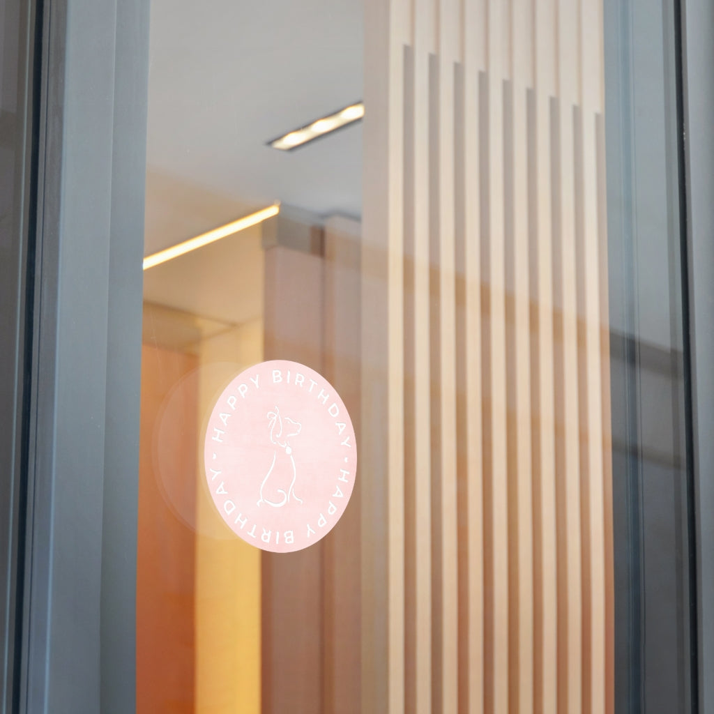 Poochie Diva's Happy Birthday On Pink Round Vinyl Stickers