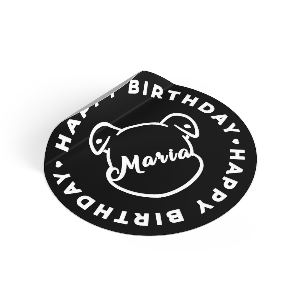 Personalize Mumble's Outline For Happy Birthday On Black Round Vinyl Stickers