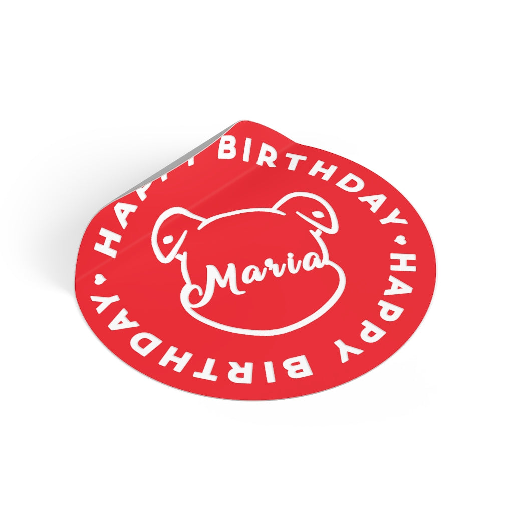 Personalize Mumble's Outline For Happy Birthday On Red Round Vinyl Stickers