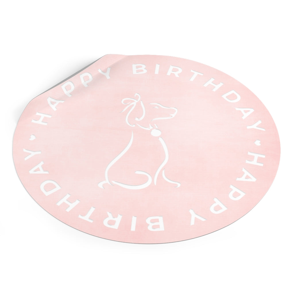 Poochie Diva's Happy Birthday On Pink Round Vinyl Stickers