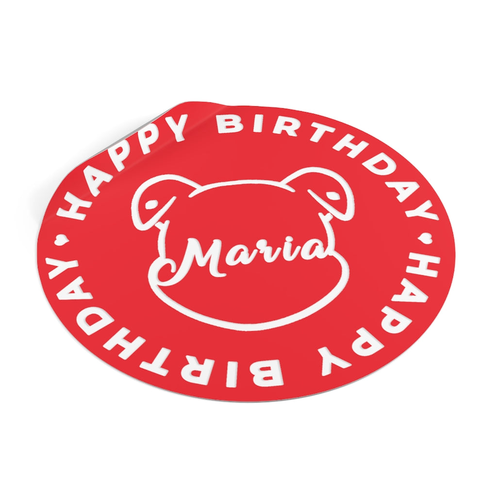 Personalize Mumble's Outline For Happy Birthday On Red Round Vinyl Stickers