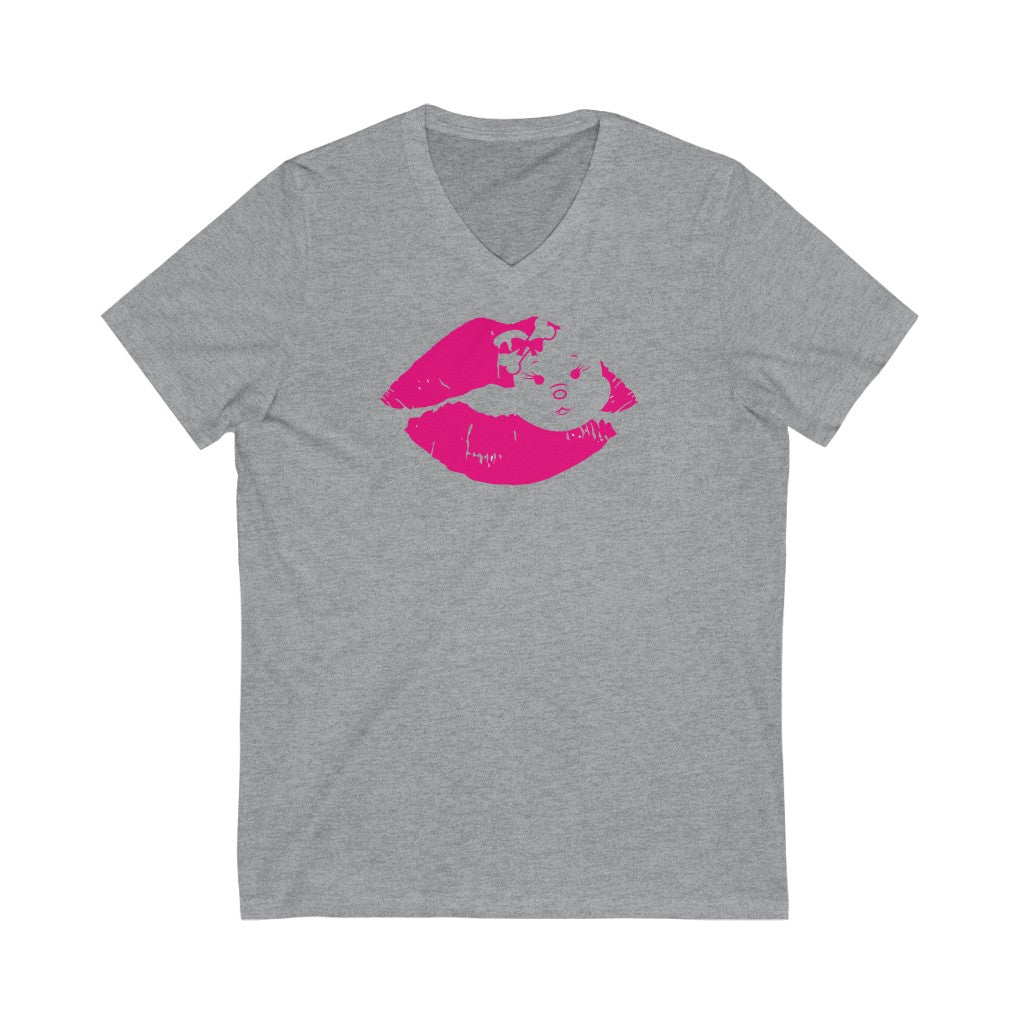 Diamond's Lips On Unisex Jersey Short Sleeve V-Neck Tee