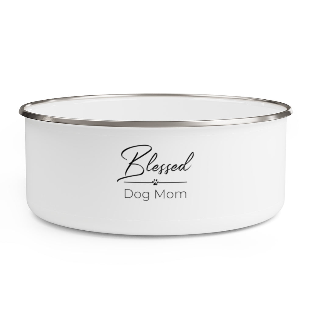 Personalized Blessed Dog Mom On Enamel Bowl