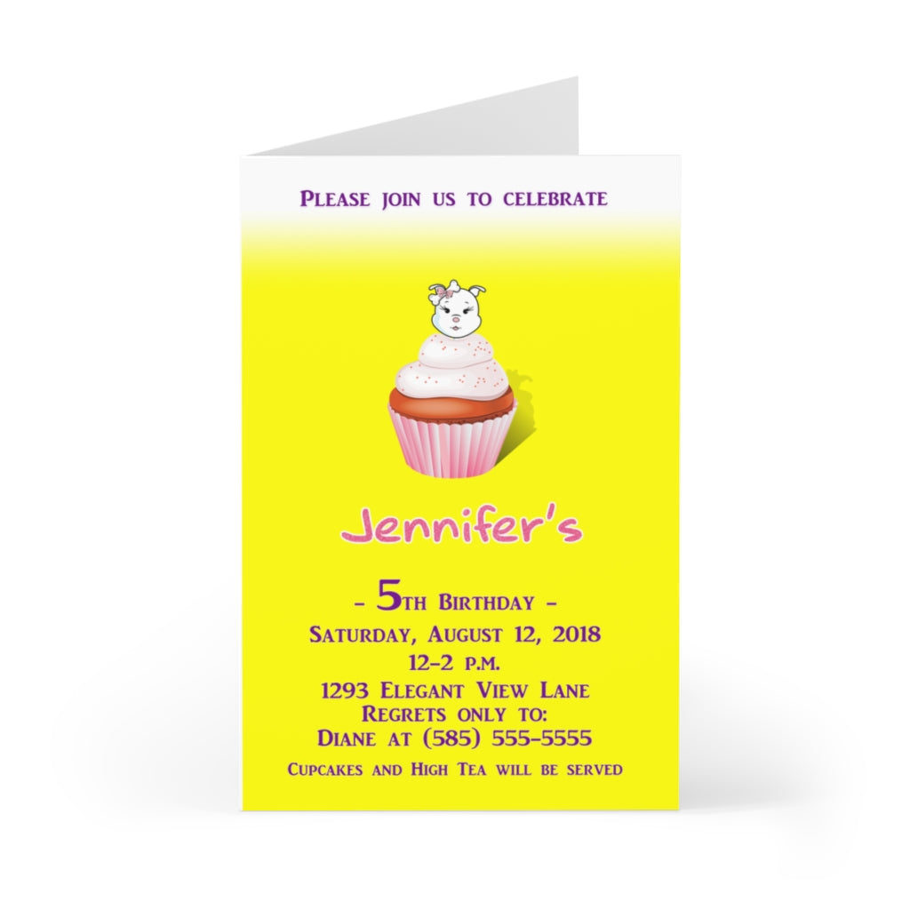 Personalized Pink Diamond Cupcake Birthday Invite On Greeting Cards (7 pcs)