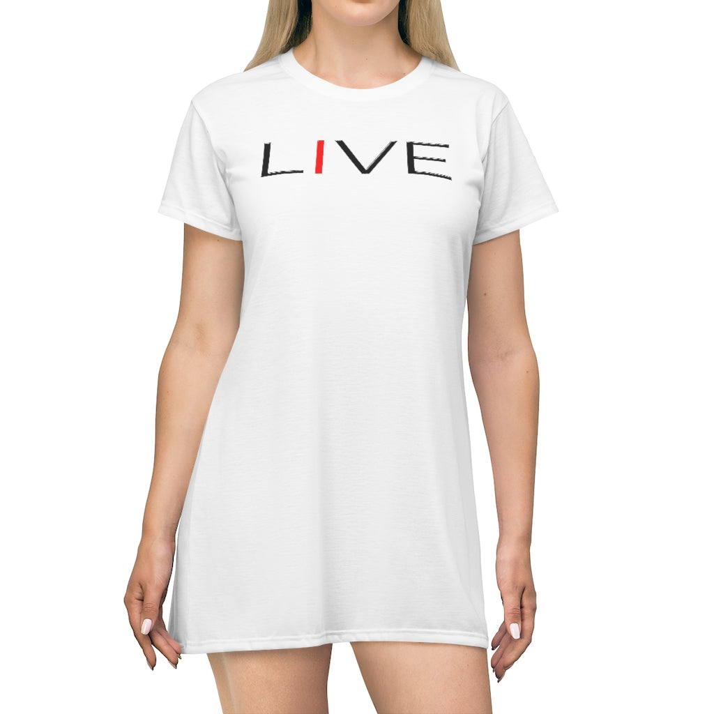 "I" LIVE  On White All Over Print T-Shirt Dress