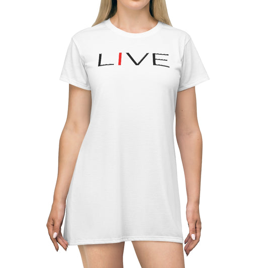 "I" LIVE  On White All Over Print T-Shirt Dress
