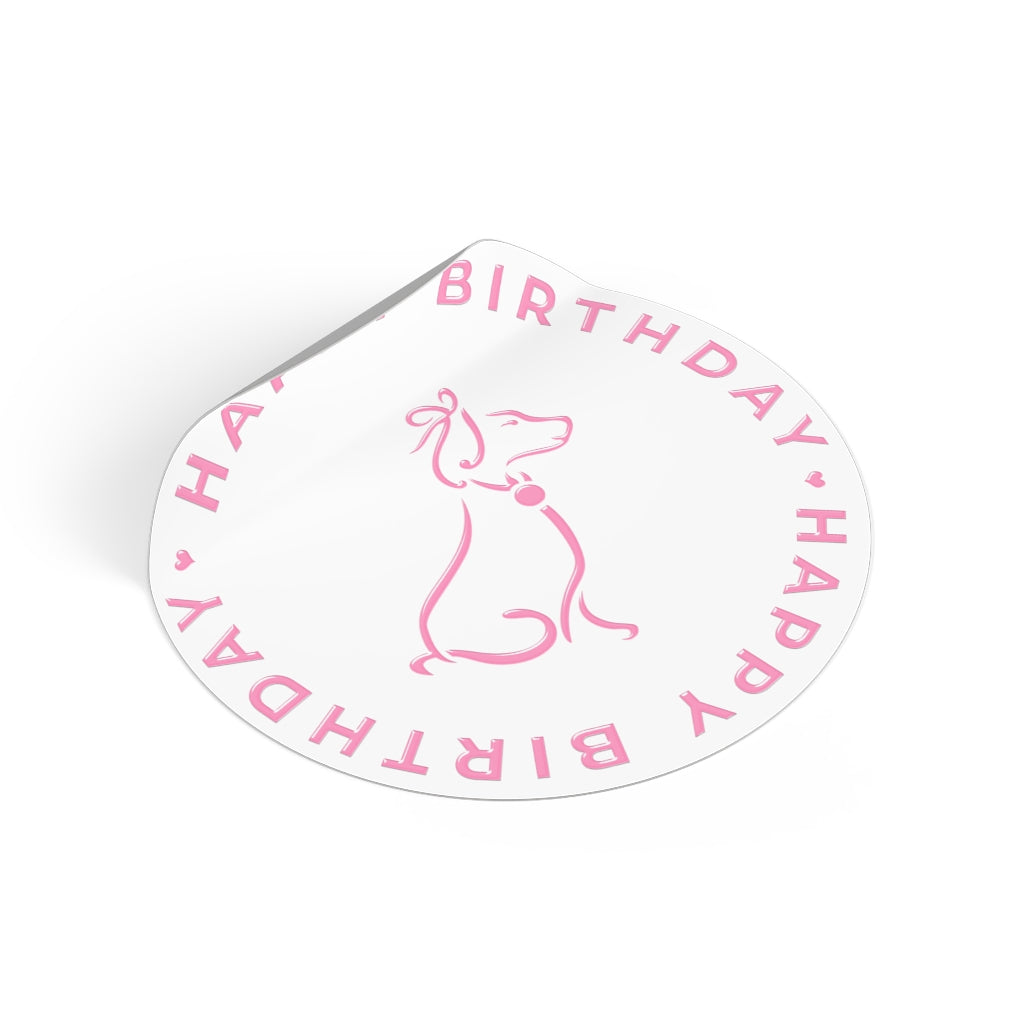 Pink Poochie Diva's Happy Birthday On White Round Vinyl Stickers
