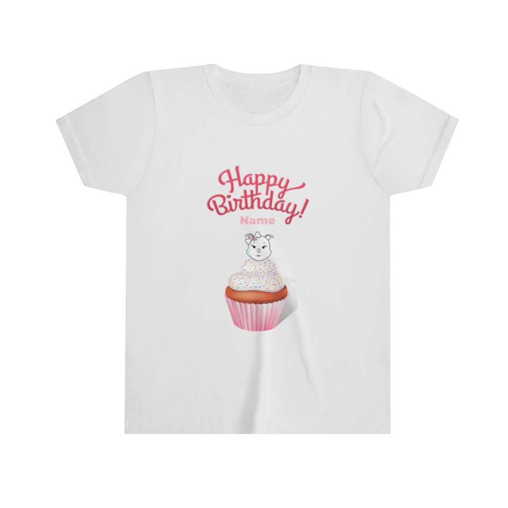 Personalization Diamond Happy Birthday Cupcake On Youth Short Sleeve Tee