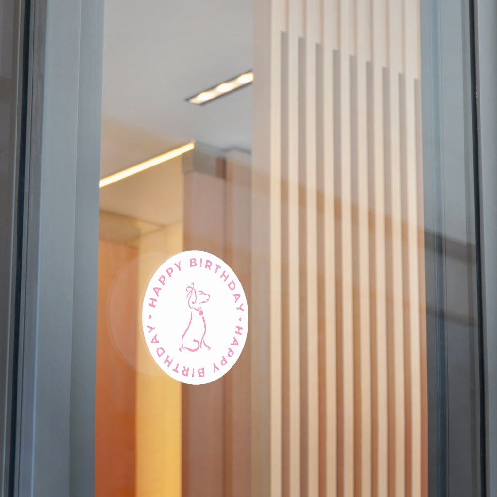 Pink Poochie Diva's Happy Birthday On White Round Vinyl Stickers