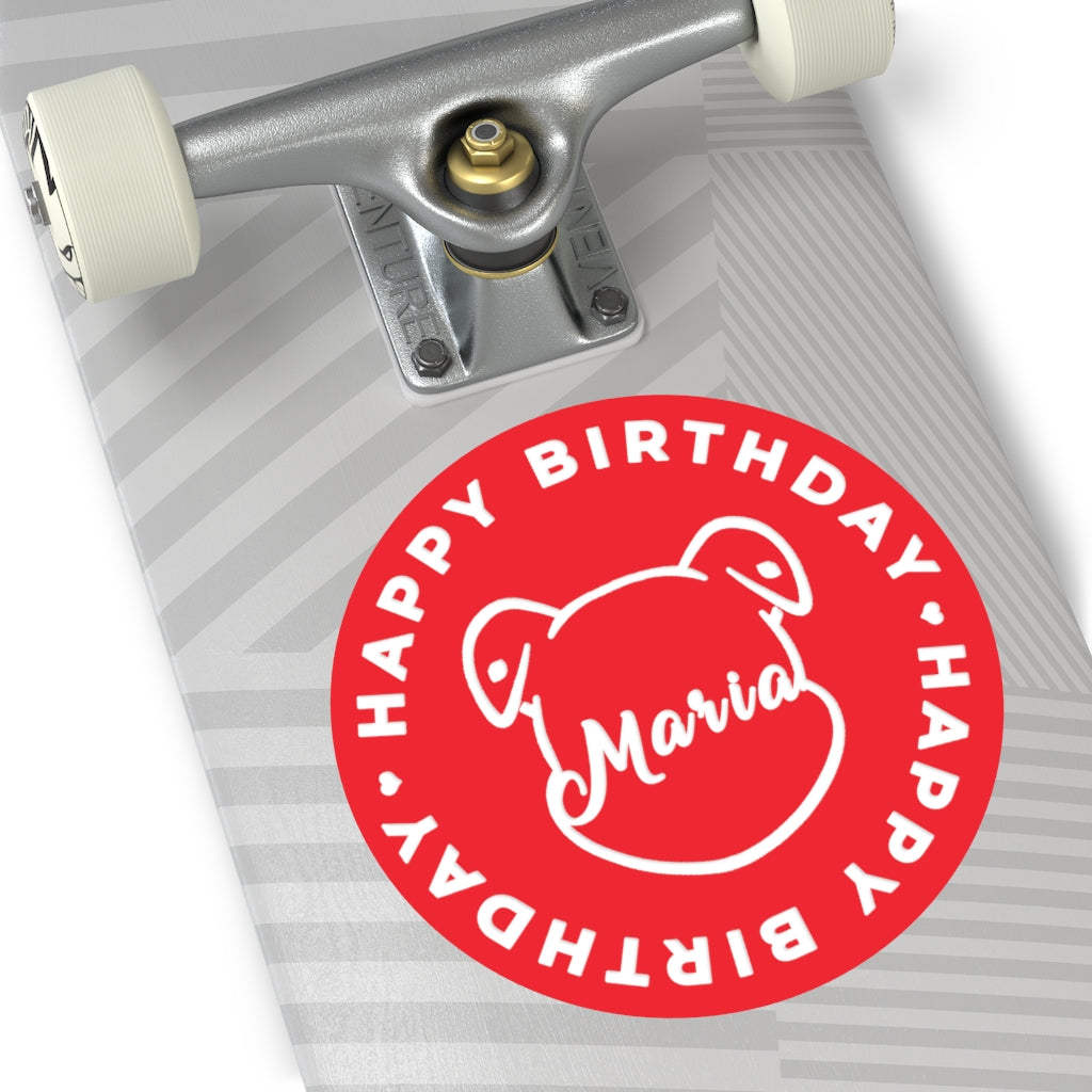Personalize Mumble's Outline For Happy Birthday On Red Round Vinyl Stickers