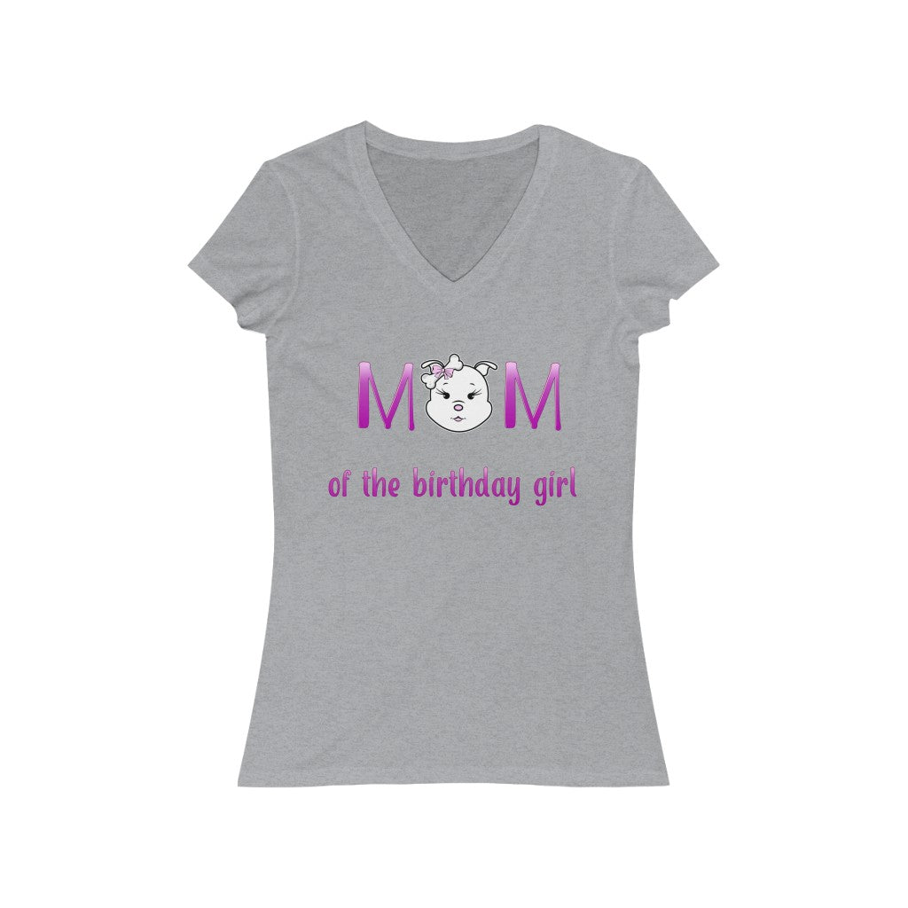 Mom of the Birthday Girl Women's Jersey Short Sleeve V-Neck Tee