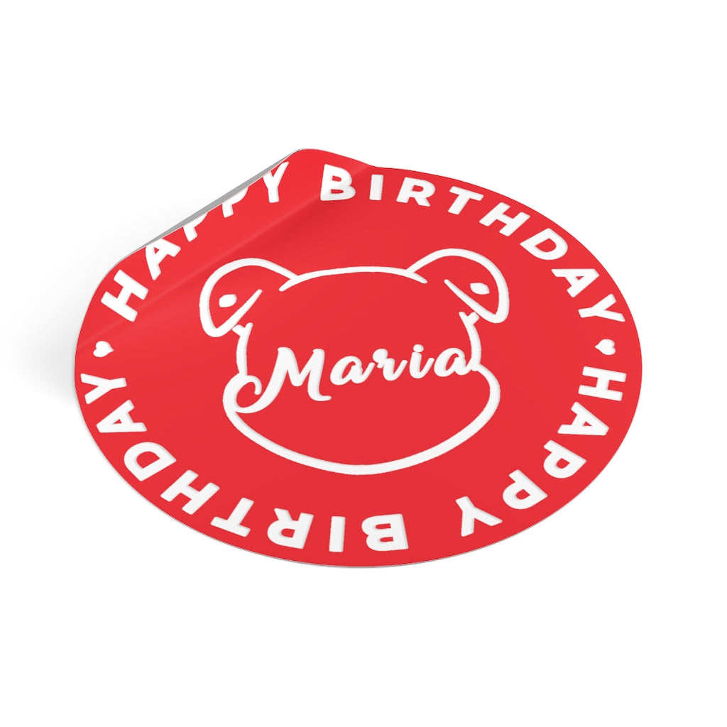 Personalize Mumble's Outline For Happy Birthday On Red Round Vinyl Stickers