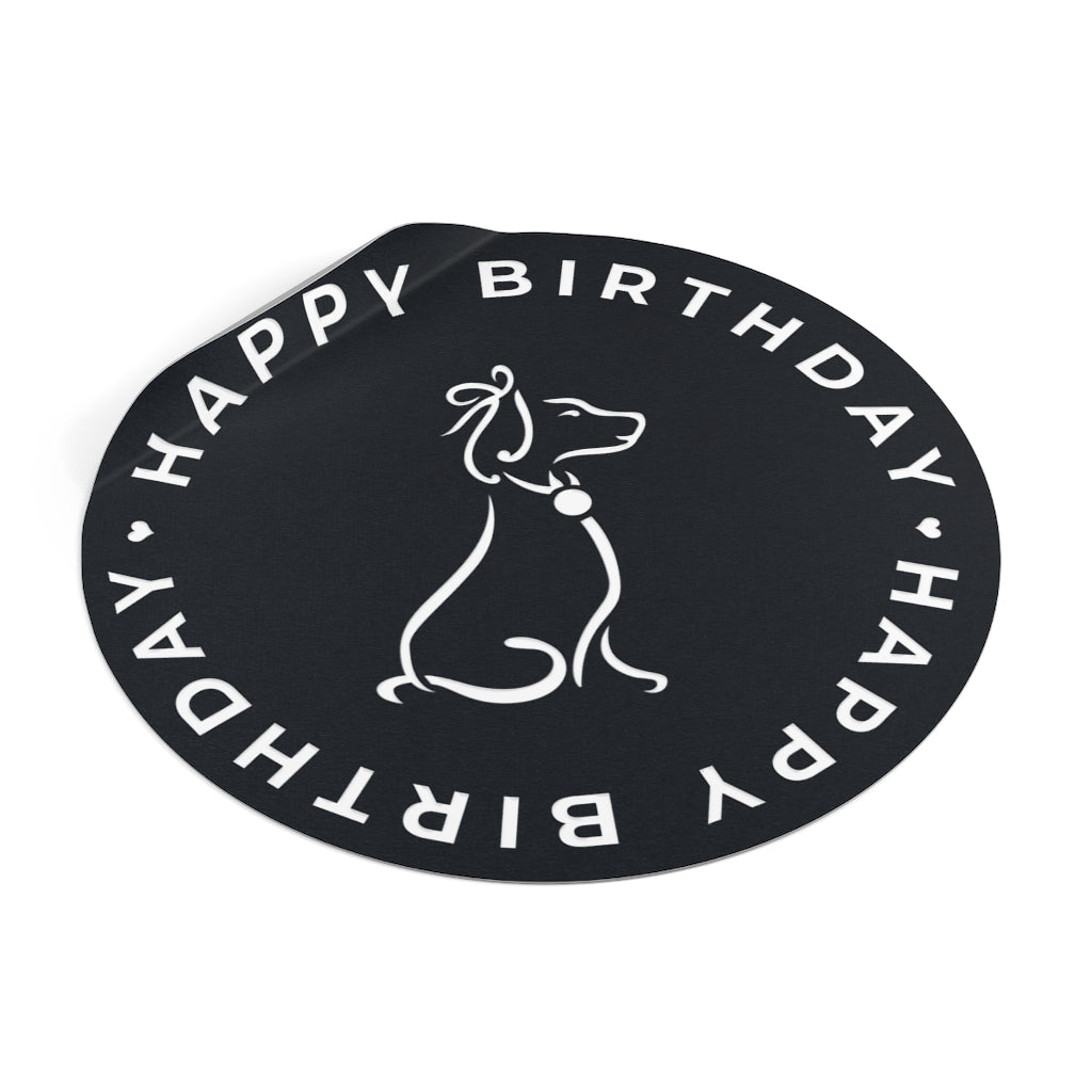 Poochie Diva's Happy Birthday On Black Round Vinyl Stickers