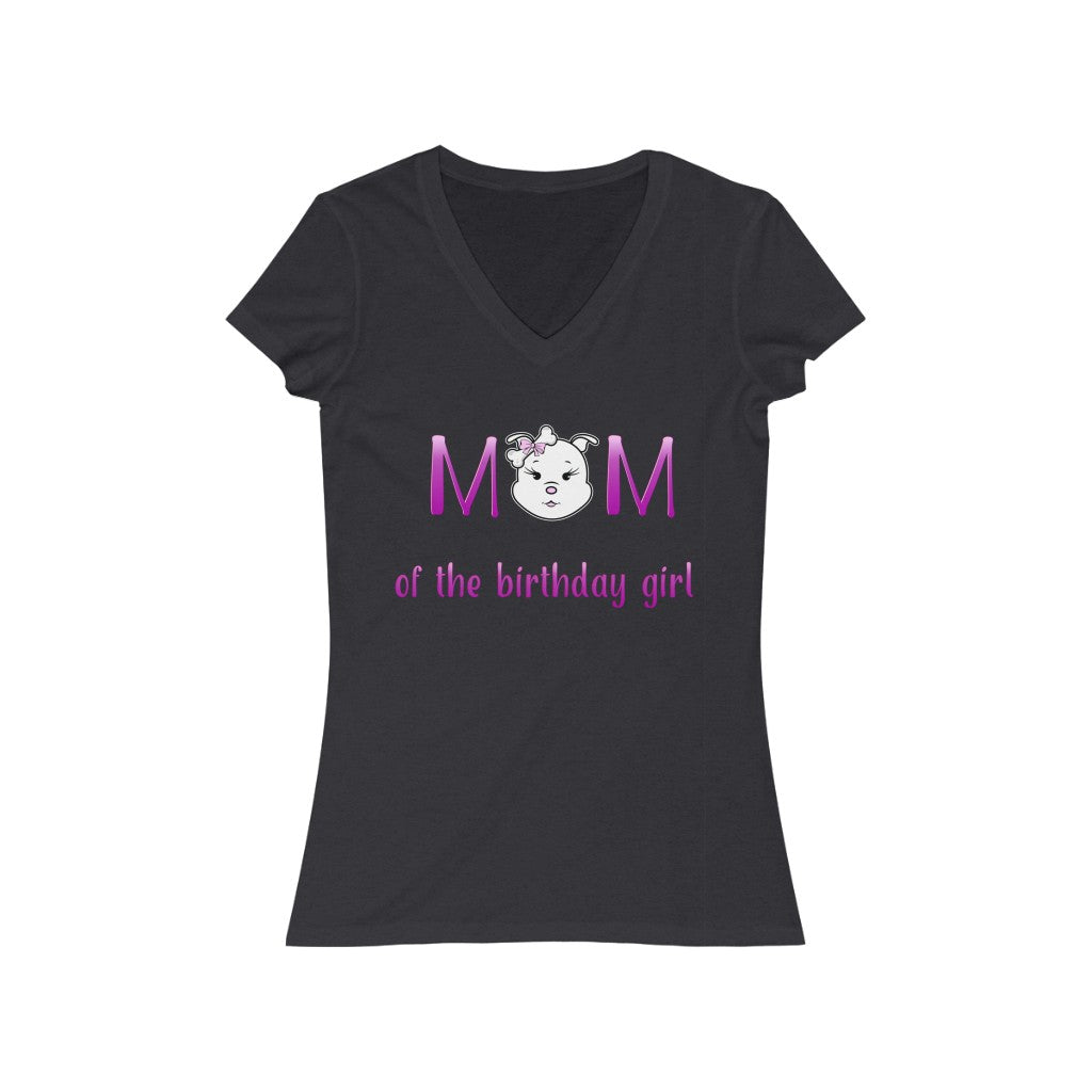 Mom of the Birthday Girl Women's Jersey Short Sleeve V-Neck Tee