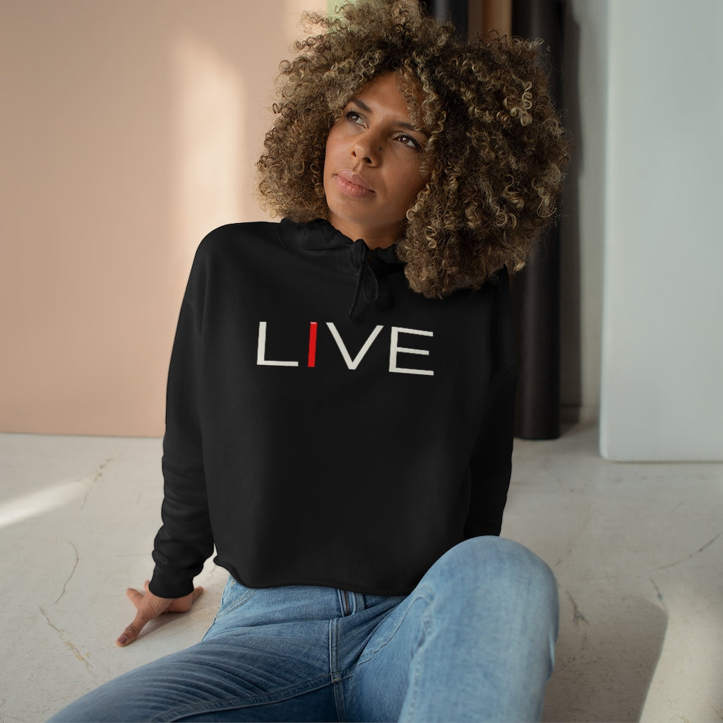 Oversized "I" LIVE On Black Crop Hoodie