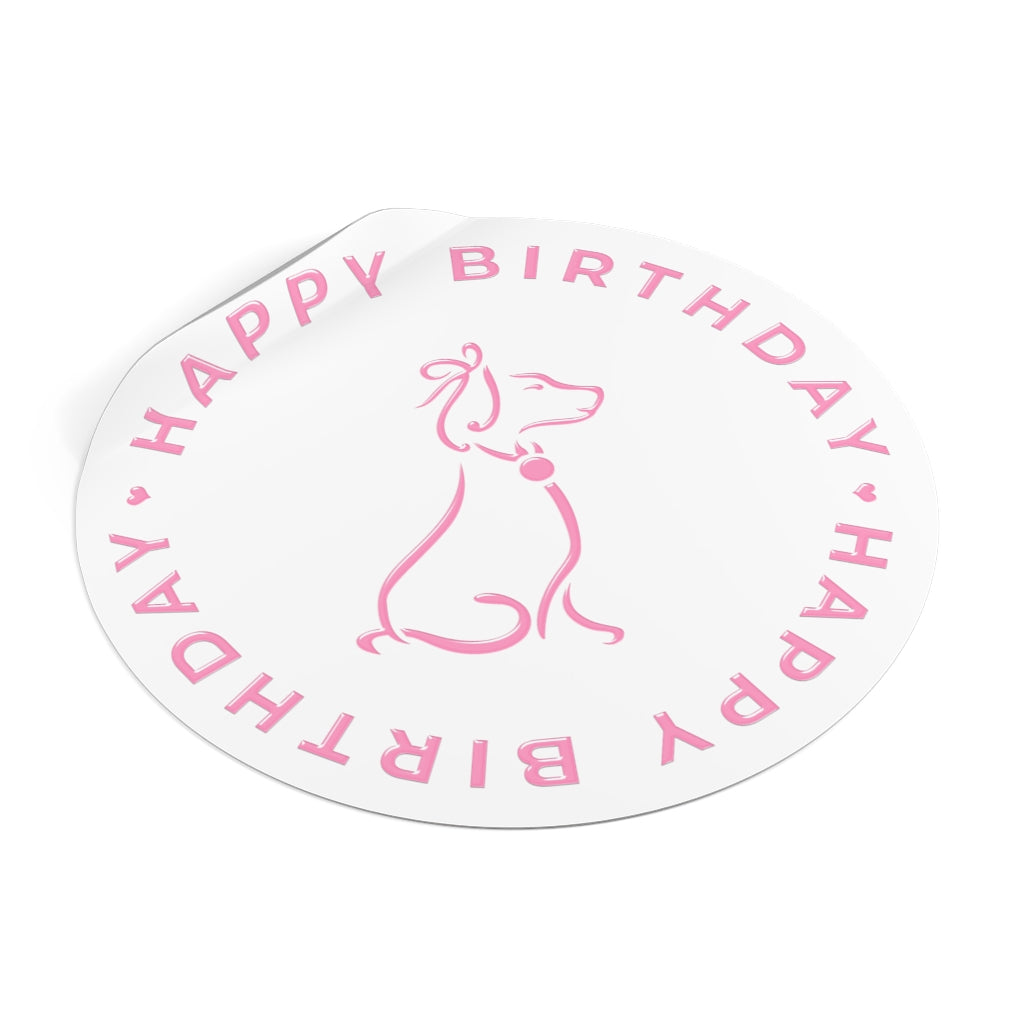 Pink Poochie Diva's Happy Birthday On White Round Vinyl Stickers