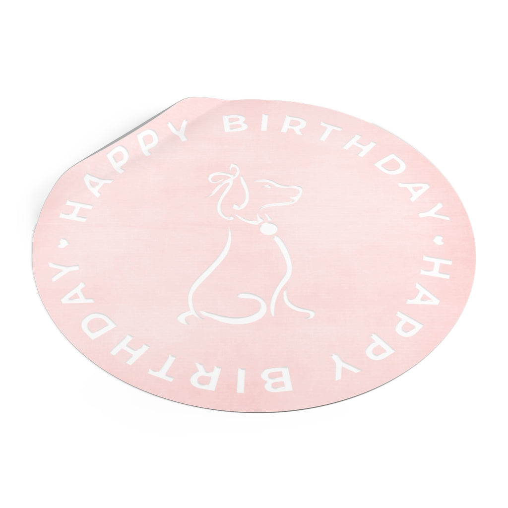 Poochie Diva's Happy Birthday On Pink Round Vinyl Stickers