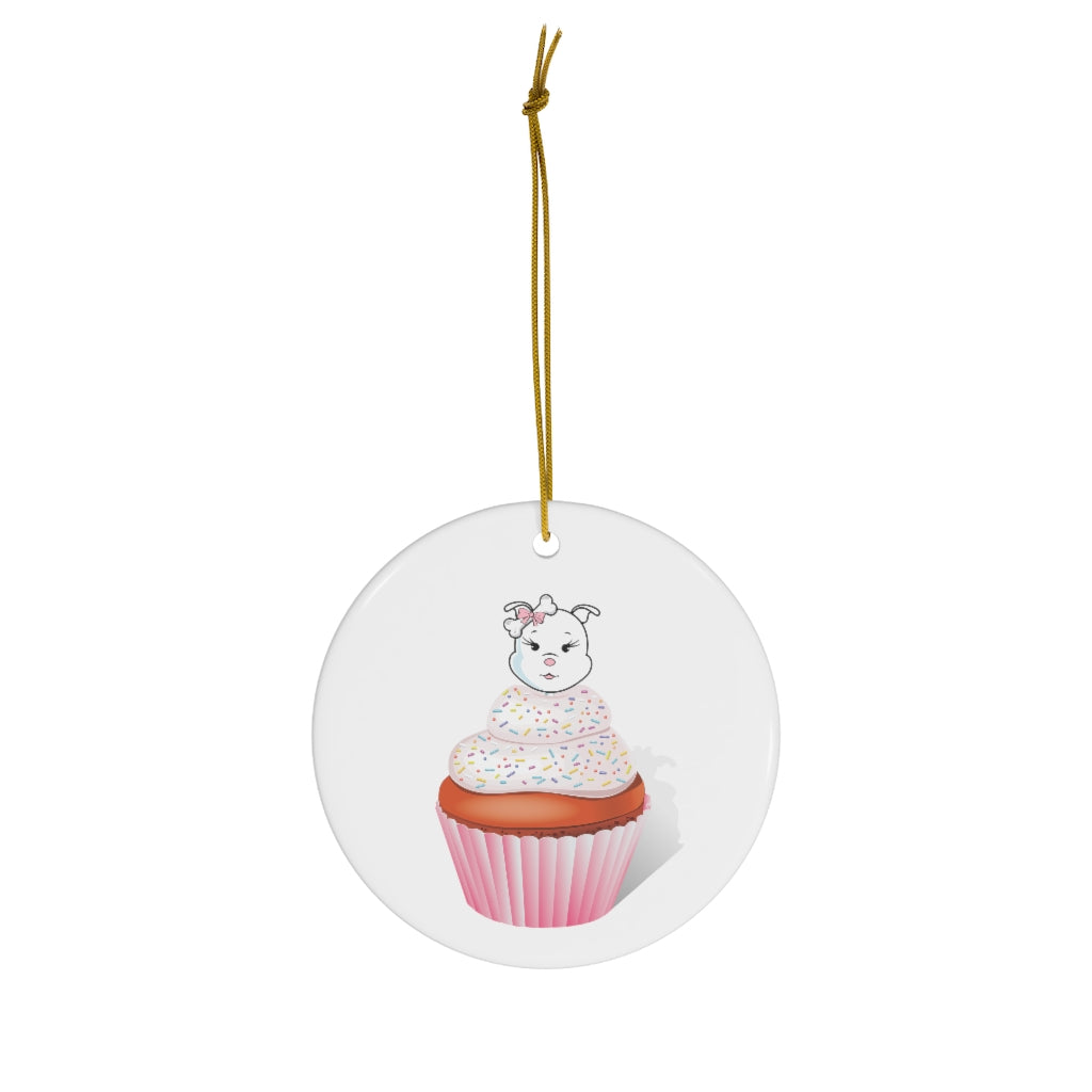 Vanilla With Sprinkles Diamond Cupcake On Ceramic Ornaments