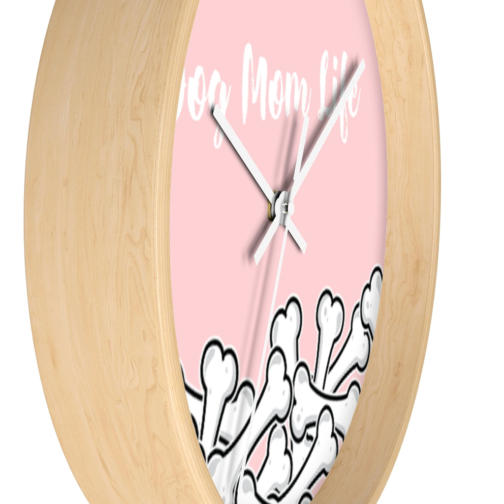 Dog Mom Life Bone Pile Pink Wall clock