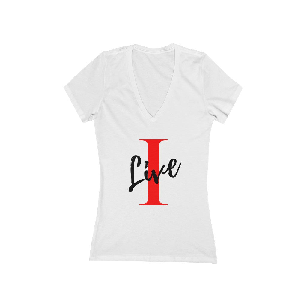 Oversized "I" LIVE On A Women's Jersey Short Sleeve Deep V-Neck Tee