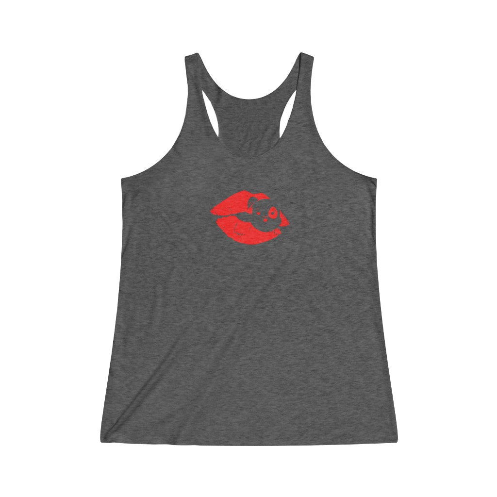 Trailblazer Red Mumble Lips On Women's Tri-Blend Racerback Tank