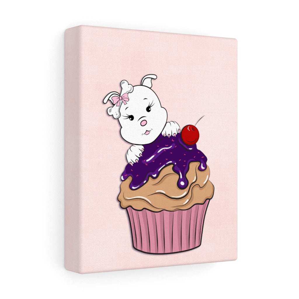Purple Diamond Cupcake On Pink Stretched Canvas