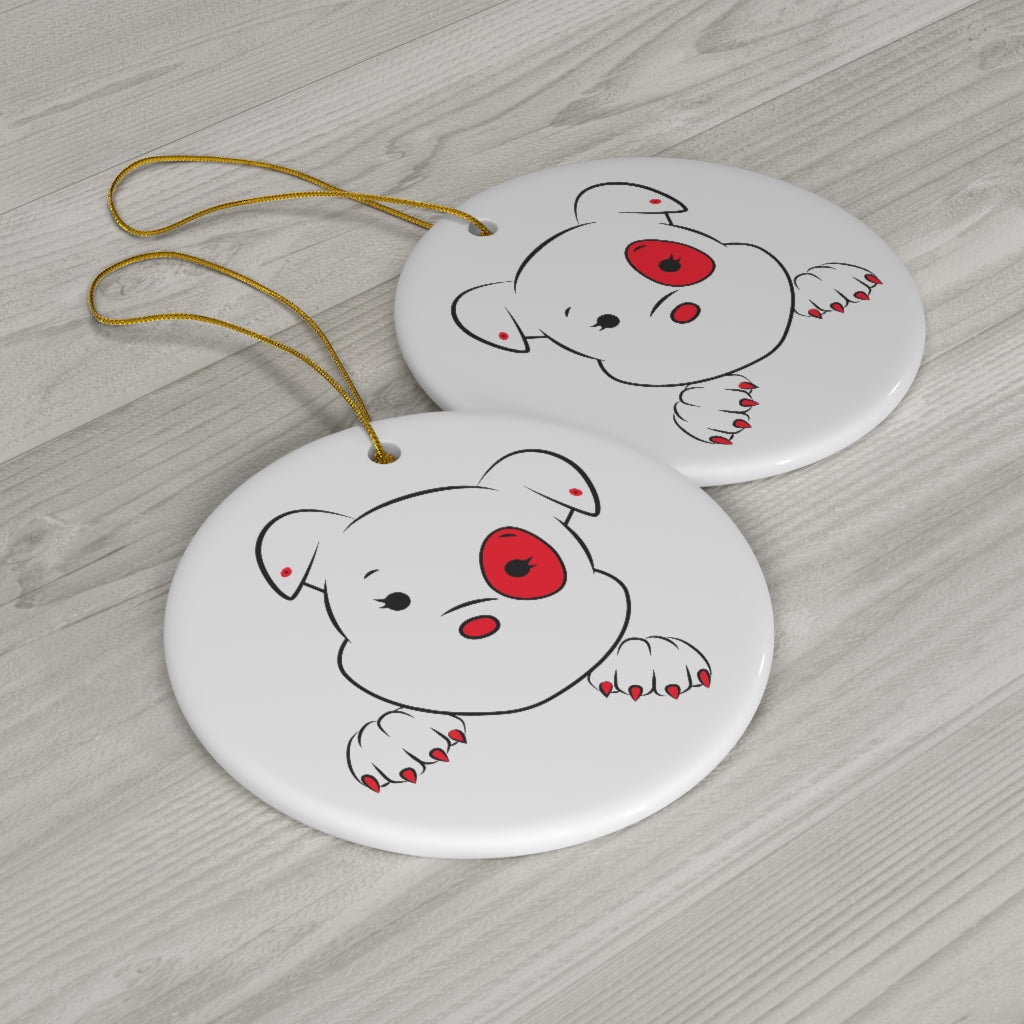 Red Mumbles Showing Paws On Ceramic Ornaments