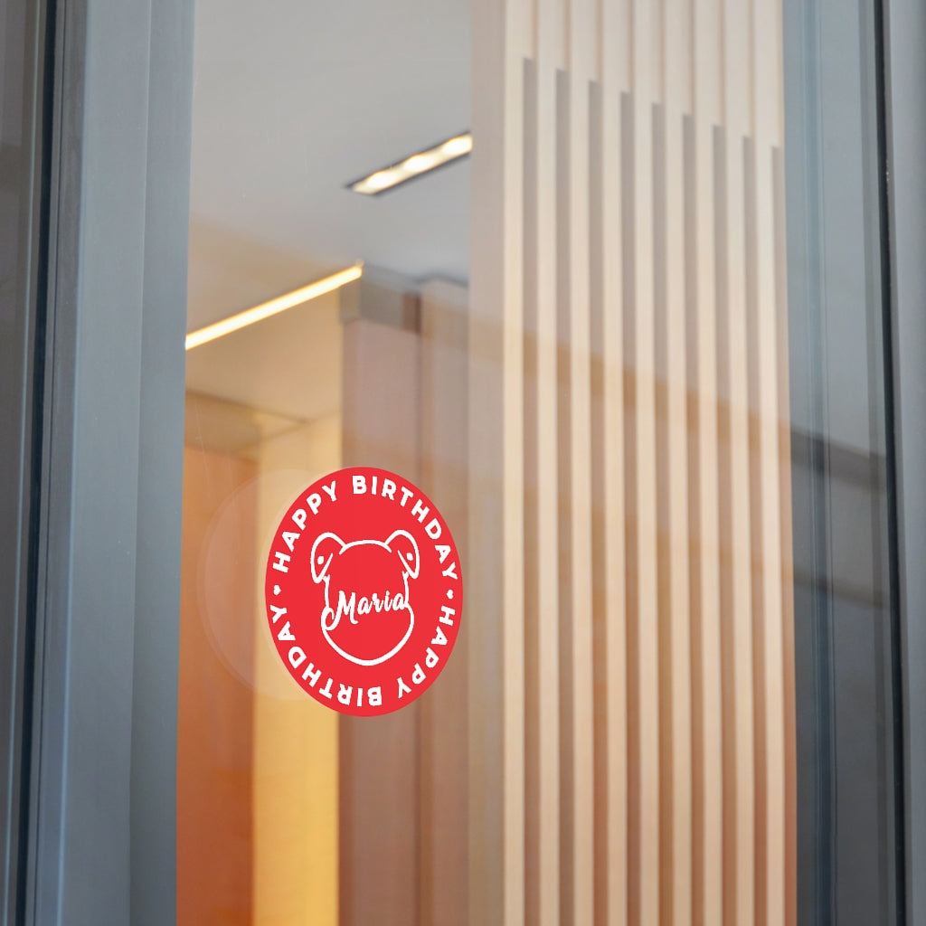 Personalize Mumble's Outline For Happy Birthday On Red Round Vinyl Stickers