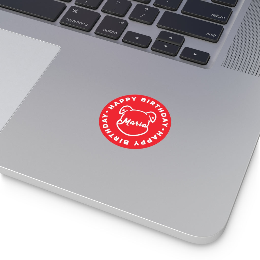 Personalize Mumble's Outline For Happy Birthday On Red Round Vinyl Stickers