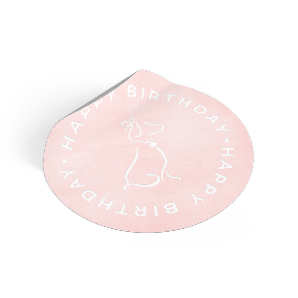 Poochie Diva's Happy Birthday On Pink Round Vinyl Stickers