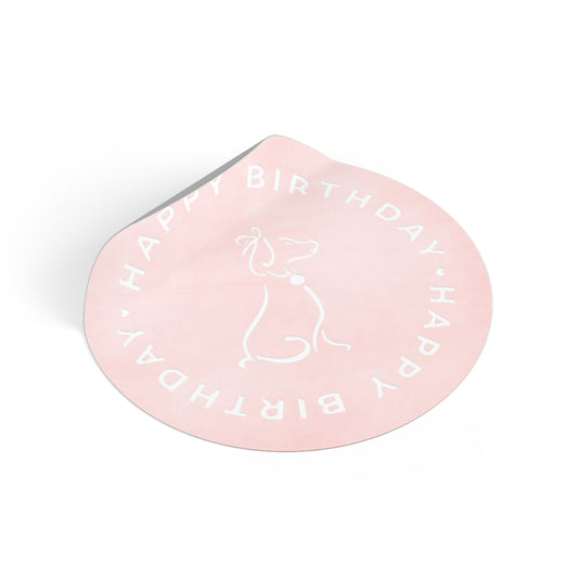 Poochie Diva's Happy Birthday On Pink Round Vinyl Stickers