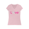 Mumbles Love On Women&#39;s Jersey Short Sleeve V-Neck Tee