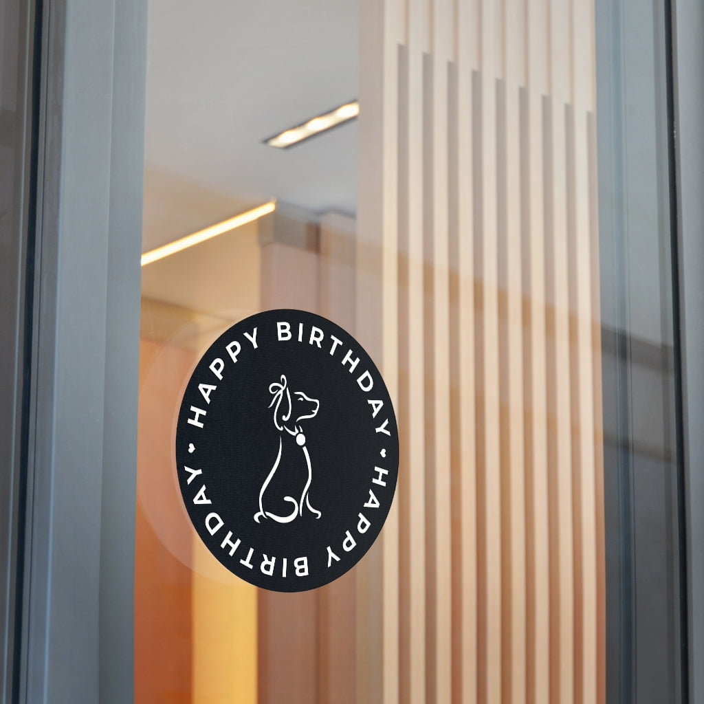 Poochie Diva's Happy Birthday On Black Round Vinyl Stickers